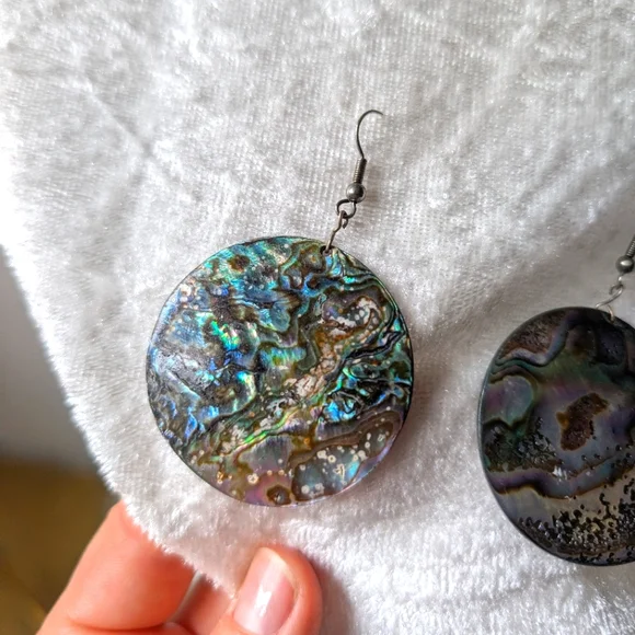 handmade Paua Large Abalone Shell Earrings Circles